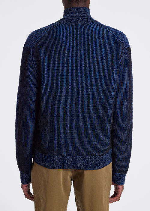 Men's Blue And Black Marl Wool-Blend Half-Zip Sweater