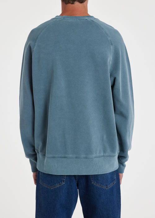 Model View - Men's Blue Organic Cotton 'Happy' Raglan Sweatshirt Paul Smith