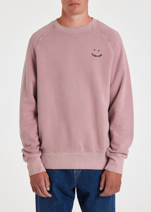 Model View - Men's Pink Cotton 'Happy' Raglan Sweatshirt Paul Smith