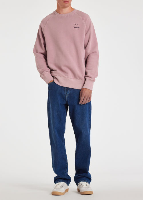 Model View - Men's Pink Cotton 'Happy' Raglan Sweatshirt Paul Smith