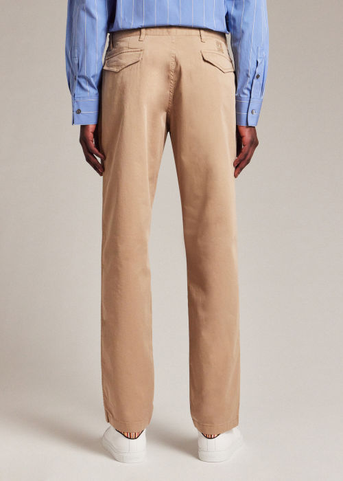 Model View - Men's Tapered-Fit Tan Pima Stretch-Cotton Chinos Paul Smith