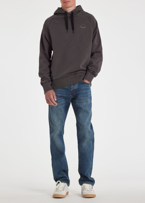 Model View - Men's Charcoal Grey Cotton 'Happy' Hoodie Paul Smith