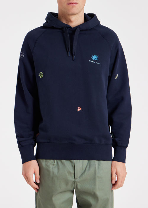 Men's Navy Embroidered Floral Hoodie