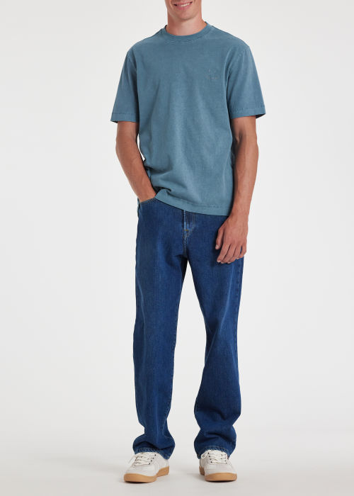 Model View - Men's Blue Cotton 'Happy' T-Shirt Paul Smith