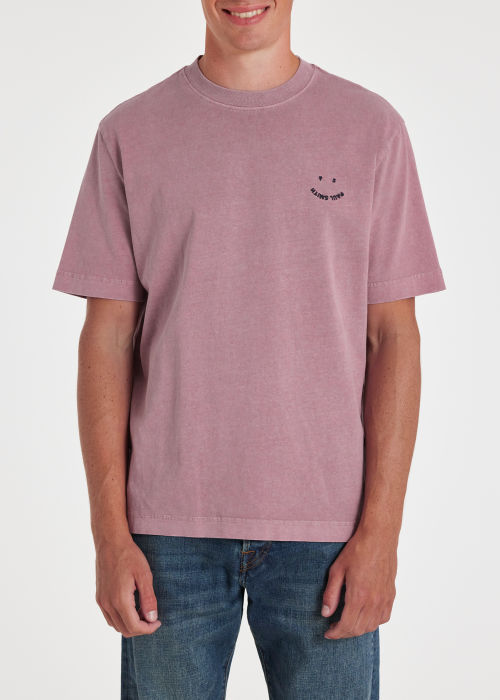 Model View - Men's Pink Cotton 'Happy' T-Shirt Paul Smith