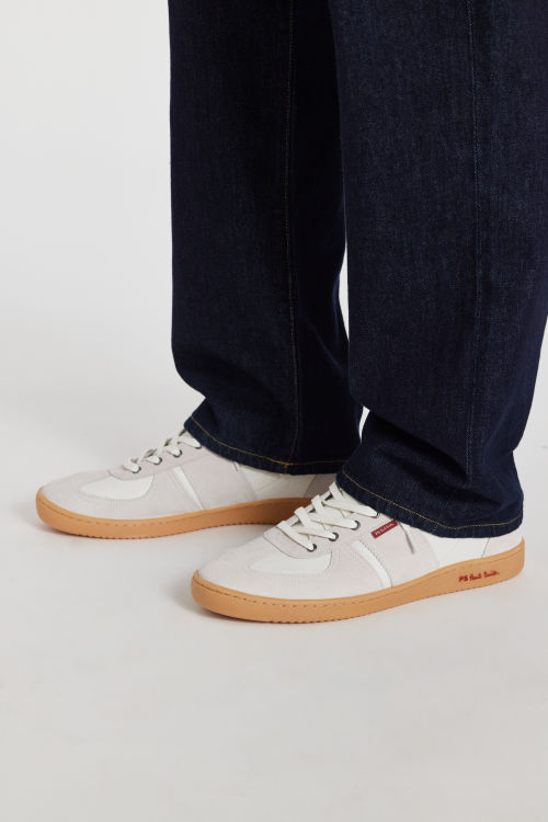 Model View - Men's White Leather 'Roberto' Trainers Paul Smith