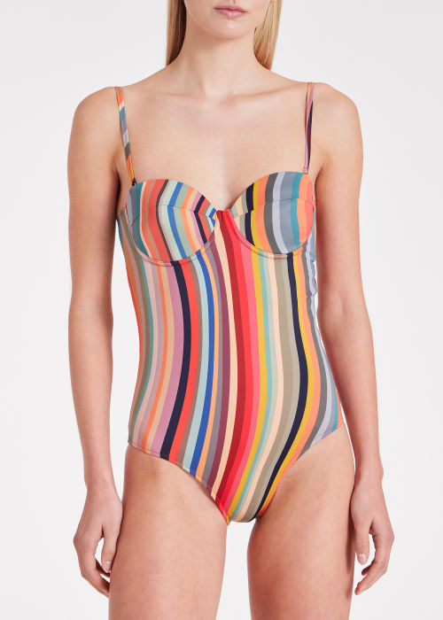 Model View - Women's 'Swirl' Print Wrap Bandeau Swimsuit Paul Smith