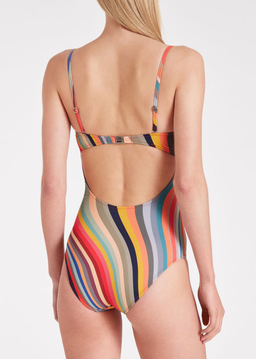 Model View - Women's 'Swirl' Print Wrap Bandeau Swimsuit Paul Smith
