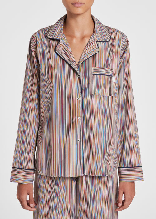 Model View - Women's Signature Stripe Cotton Pyjama Set