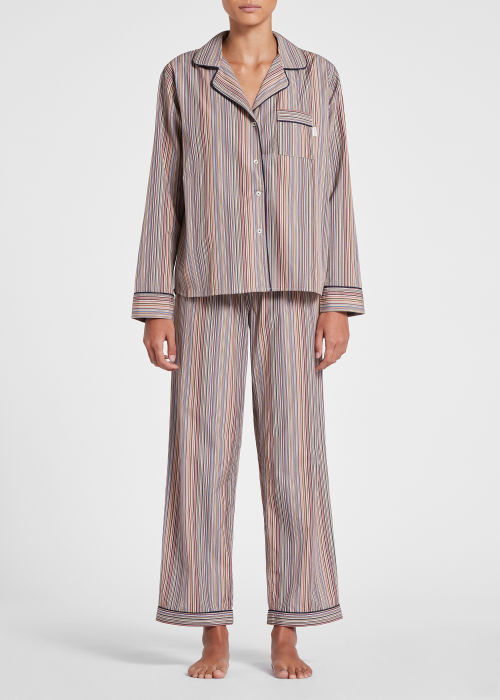 Model View - Women's Signature Stripe Cotton Pyjama Set