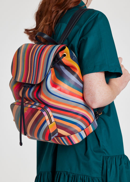 Model View - Women's Swirl Print Leather Backpack by Paul Smith