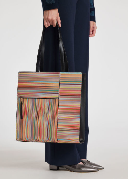 Model View - Leather 'Signature Stripe' Tote Bag