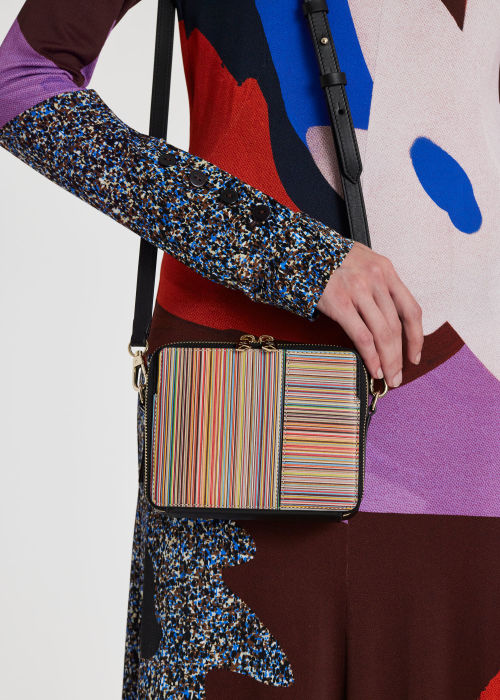 Model View - Women's Leather 'Signature Stripe' Cross-Body Bag Paul Smith