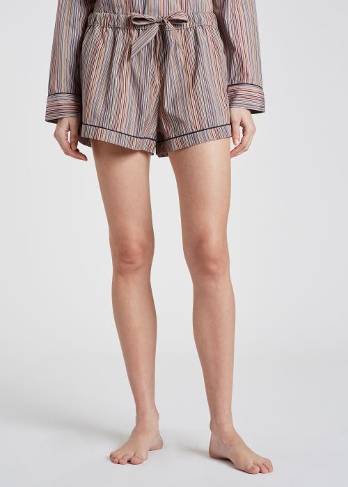Model Front View - Women's Signature Stripe Cotton Pyjama Shorts Paul Smith