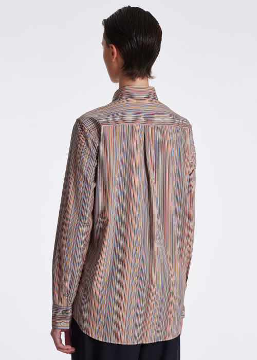 Model View - Women's Slim-Fit 'Signature Stripe' Cotton Shirt by Paul Smith