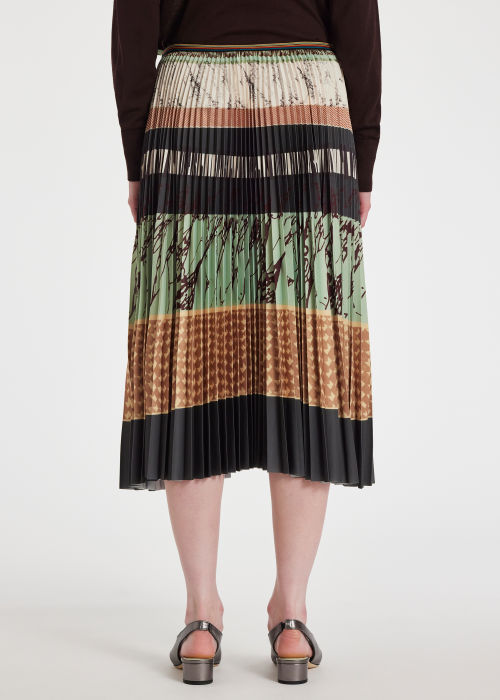 Model View - Women's 'Assembled Stripe' Pleated Midi Skirt Paul Smith