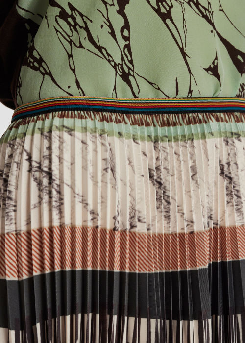 Model View - Women's 'Assembled Stripe' Pleated Midi Skirt Paul Smith