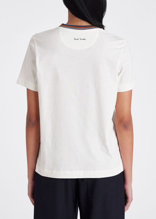 Model View - Women's White Cotton 'Signature Stripe' T-Shirt Paul Smith