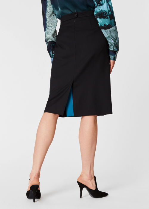 Model View - Women's Black Wool Knee-Length Skirt Paul Smith