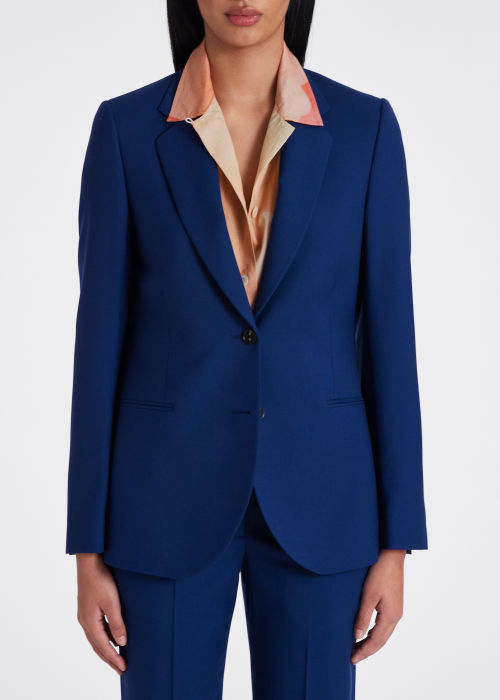 Model View - A Suit To Travel In - Women's Cobalt Blue Wool Two-Button Blazer