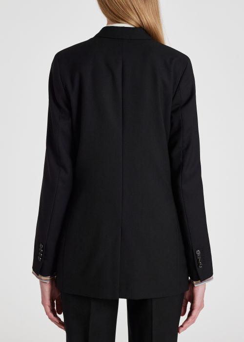 Model View - Women's Slim-Fit Black One-Button Wool Tuxedo Blazer by Paul Smith