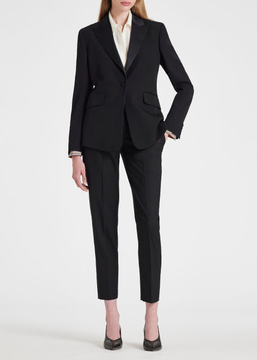 Model View - Women's Slim-Fit Black One-Button Wool Tuxedo Blazer by Paul Smith