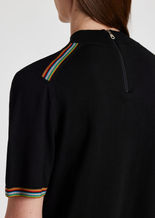 Model View - Women's Black Cotton-Blend 'Signature Stripe' T-Shirt Paul Smith