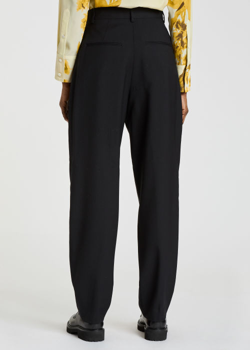 Model View - Women's Black Double-Pleat Wool Cropped Travel Trousers Paul Smith