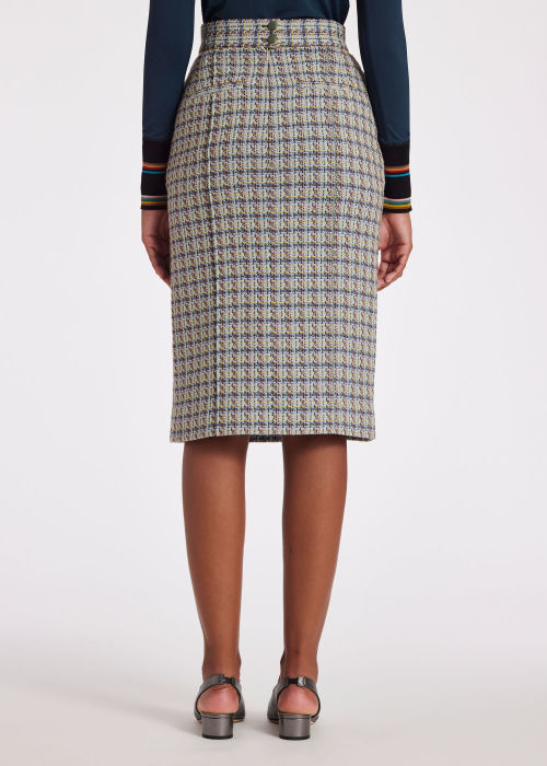 Model View - Women's Blue Tweed Knee-Length Skirt Paul Smith
