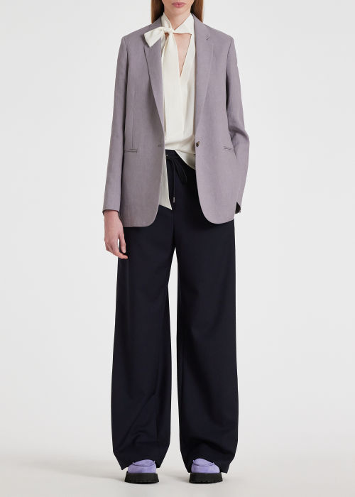 Model View - Women's Heather Grey Straight Fit Linen Blazer Paul Smith