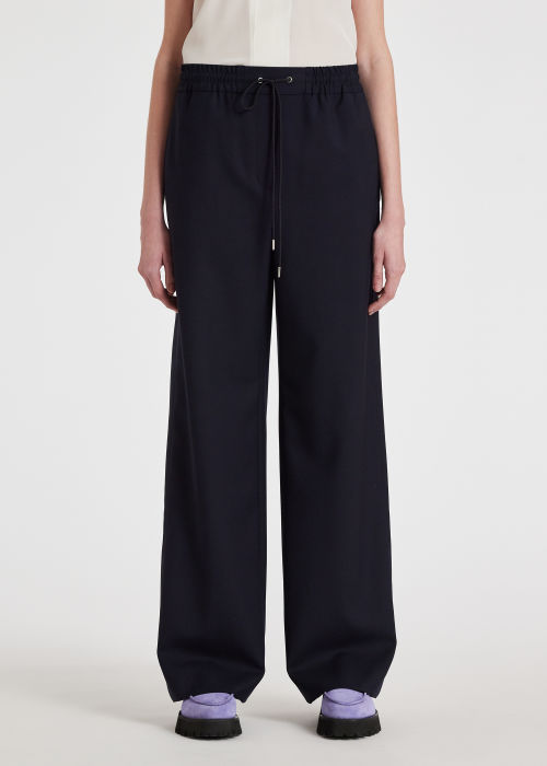 Model View - A Suit To Travel In - Navy Drawstring Wide Leg Trousers Paul Smith