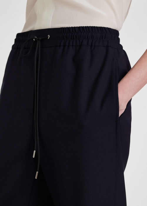 Model View - A Suit To Travel In - Navy Drawstring Wide Leg Trousers Paul Smith
