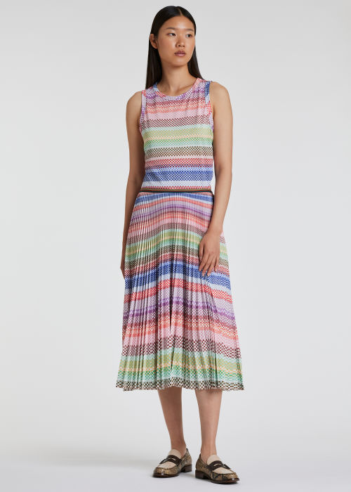 Model View - Women's Multi 'Screen Check' Stripe Vest Paul Smith