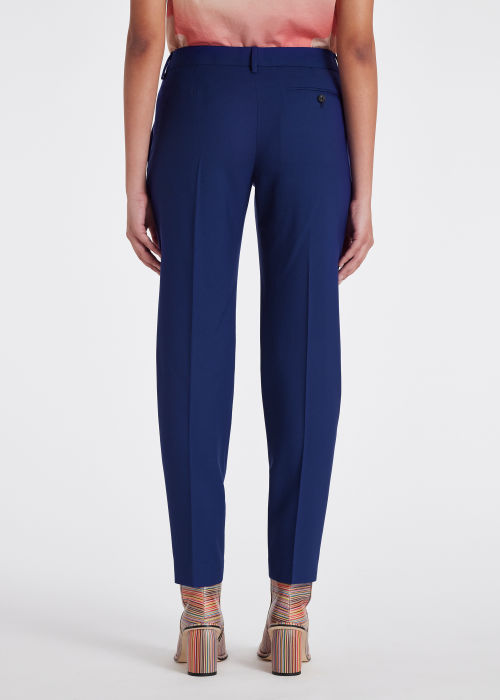 Model View - A Suit To Travel In - Women's Tapered-Fit Cobalt Blue Wool Trousers
