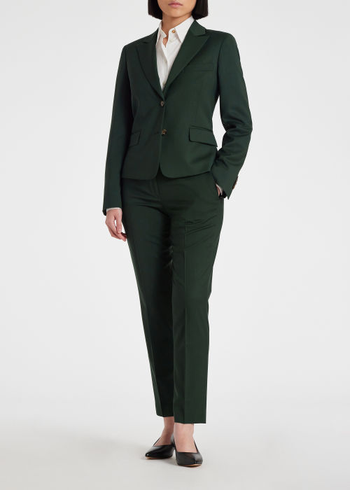 Model View - Women's Tapered-Fit Dark Green Wool Trousers Paul Smith