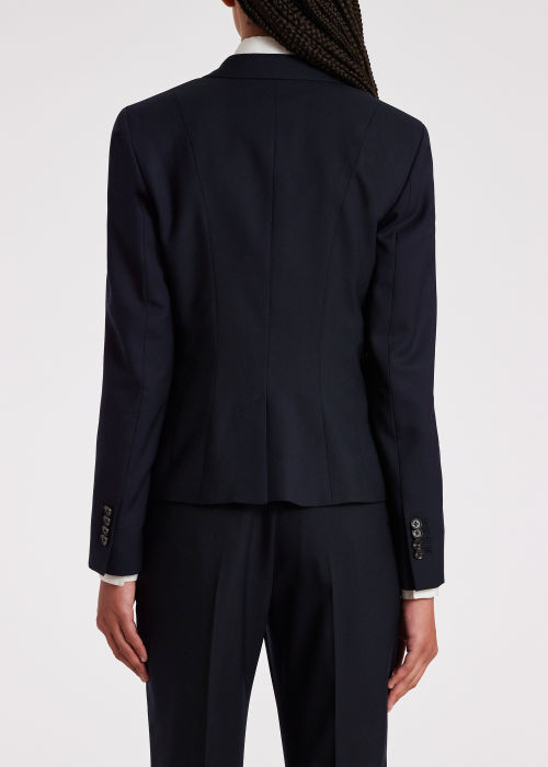 Model View - Women's Navy Wool Cropped 'A Suit To Travel In' Blazer Paul Smith