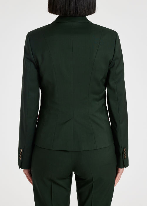 Model View - Women's Tailored-Fit Dark Green Wool Twill Blazer Paul Smith