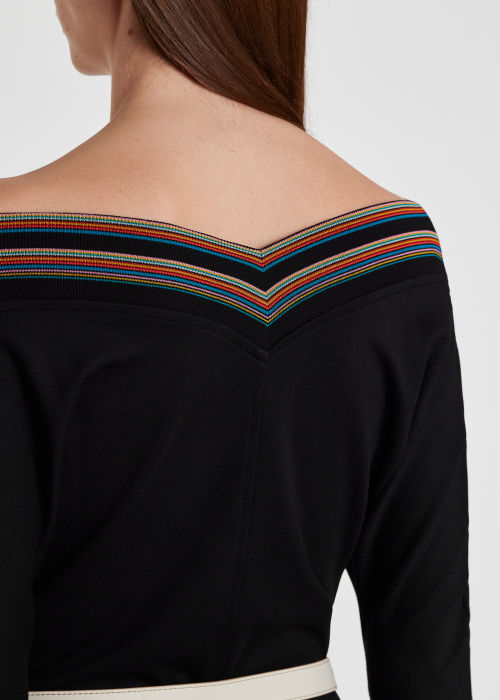 Model View - Women's Black 'Signature Stripe' Neckline Dress Paul Smith
