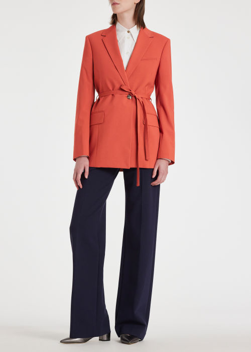 Model View - Women's Coral Stretch-Wool Wrap Blazer Paul Smith