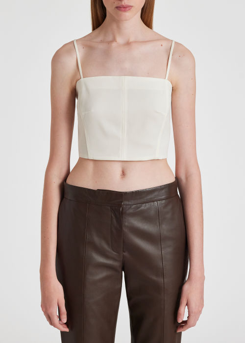 Model View - Women's Ivory Wool Stretch Cami Cropped Top Paul Smith