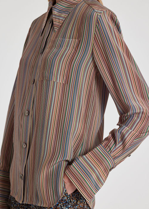 Model View - Women's Silk 'Signature Stripe' Shirt Paul Smith
