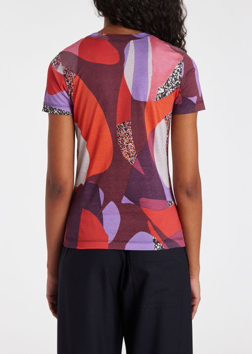 Model View - Women's Pink Cotton 'Botanical Collage' T-Shirt Paul Smith