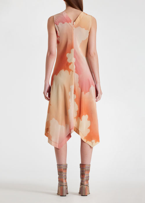 Model View - Women's Peach 'Summer Clouds' Hanky Hem Dress Paul Smith