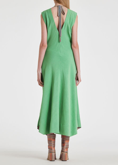 Model View - Women's Green Stretch-Crepe 'Signature Stripe' Midi Dress 