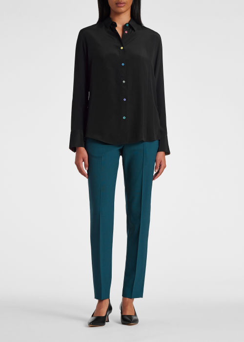 Model View - Women's Black Silk-Blend Multi-Coloured Shirt Paul Smith