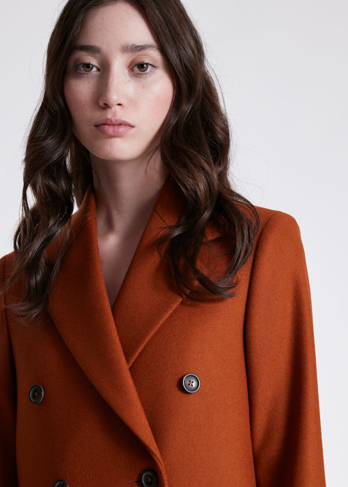 Women's Rust Cashmere-Blend Double-Breasted Coat