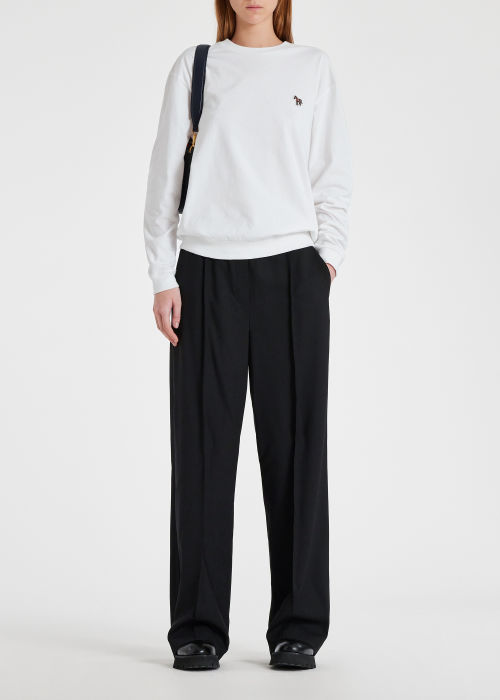 Model View - Women's White Cotton Long-Sleeve Zebra T-Shirt Paul Smith
