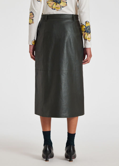 Model View - Women's Dark Green Lamb Leather Midi Skirt Paul Smith