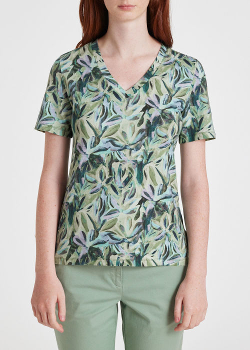 Model View - Women's Green 'Stargazing' V Neck T-Shirt Paul Smith