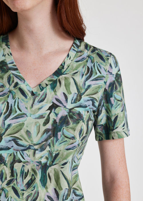 Model View - Women's Green 'Stargazing' V Neck T-Shirt Paul Smith